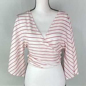Cotton On Jude Kimono Wrap Around Crop Top Sz L White With Red Stripes